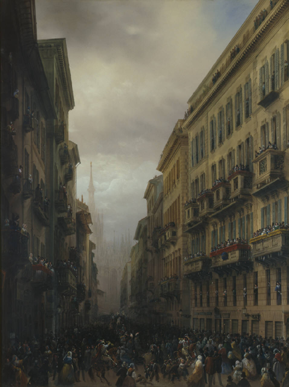 Il carnevale di Milano, Scene di carnevale a Milano nel 1947 (dipinto) di Bossoli Carlo (sec. XIX)