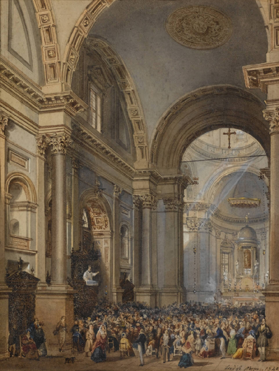 San Fedele, Interno della chiesa di San Fedele a Milano (dipinto) di Moja Luigi (sec. XIX)