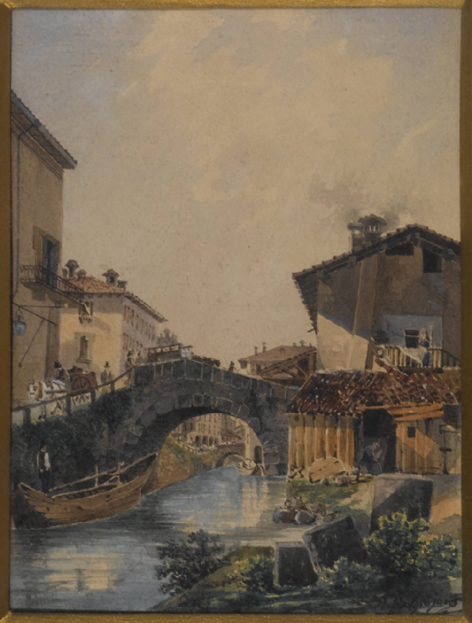 Ponte di via Montebello, Il Ponte sul naviglio presso la via Montebello a Milano (dipinto) di Belgioioso A. (sec. XIX)