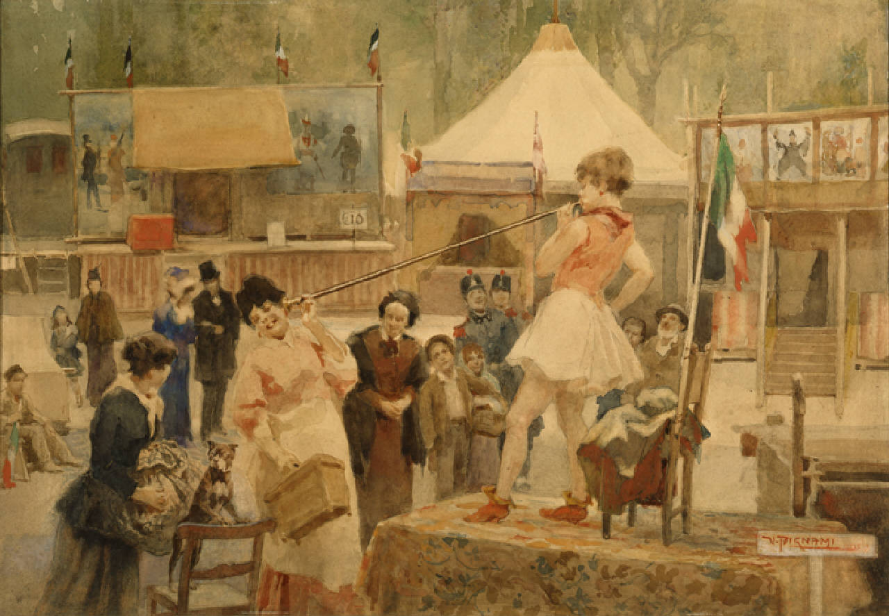 "Al Tivoli", Fiera di Porta Vittoria, Divertimenti alla Fiera di Porta Vittoria, Milano 1879 (dipinto) di Bignami Vespasiano (sec. XIX)