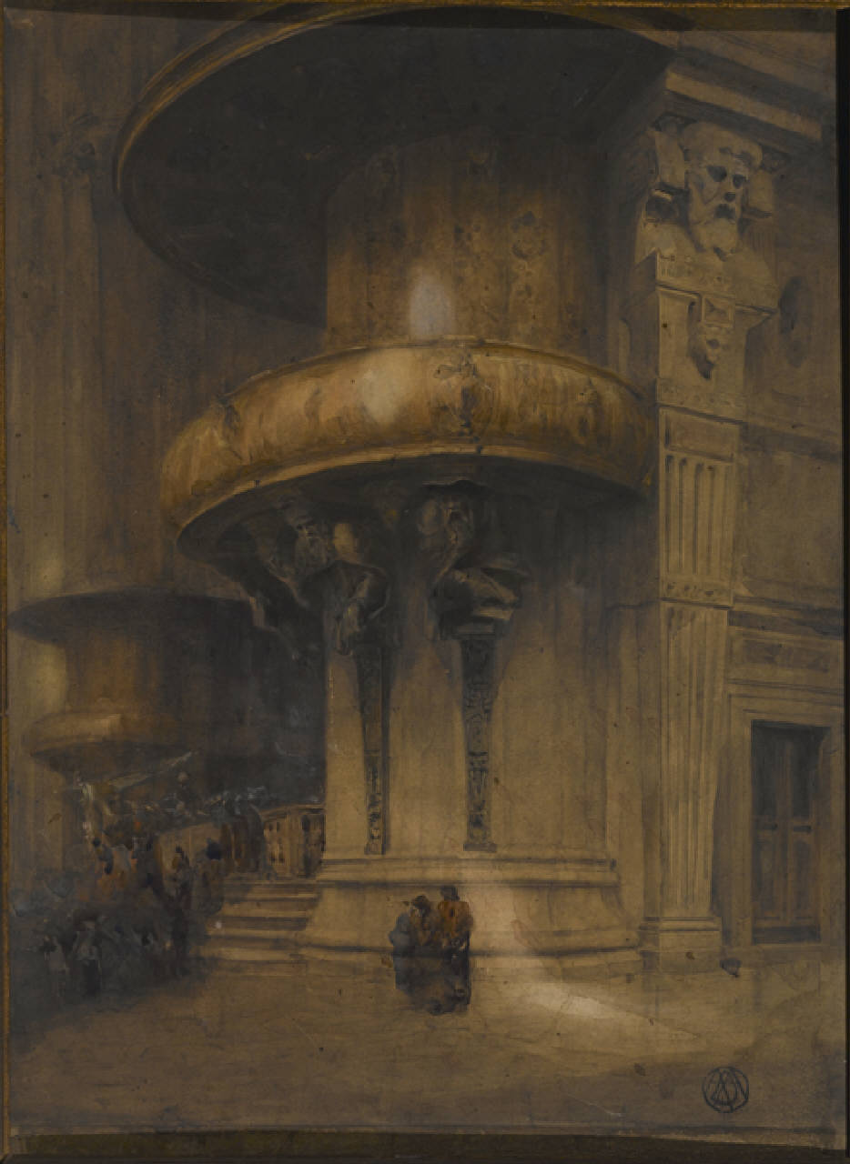 Duomo: i pulpiti, Interno del Duomo di Milano: i pulpiti (dipinto) di D'Andrea Angelo (primo quarto sec. XX)