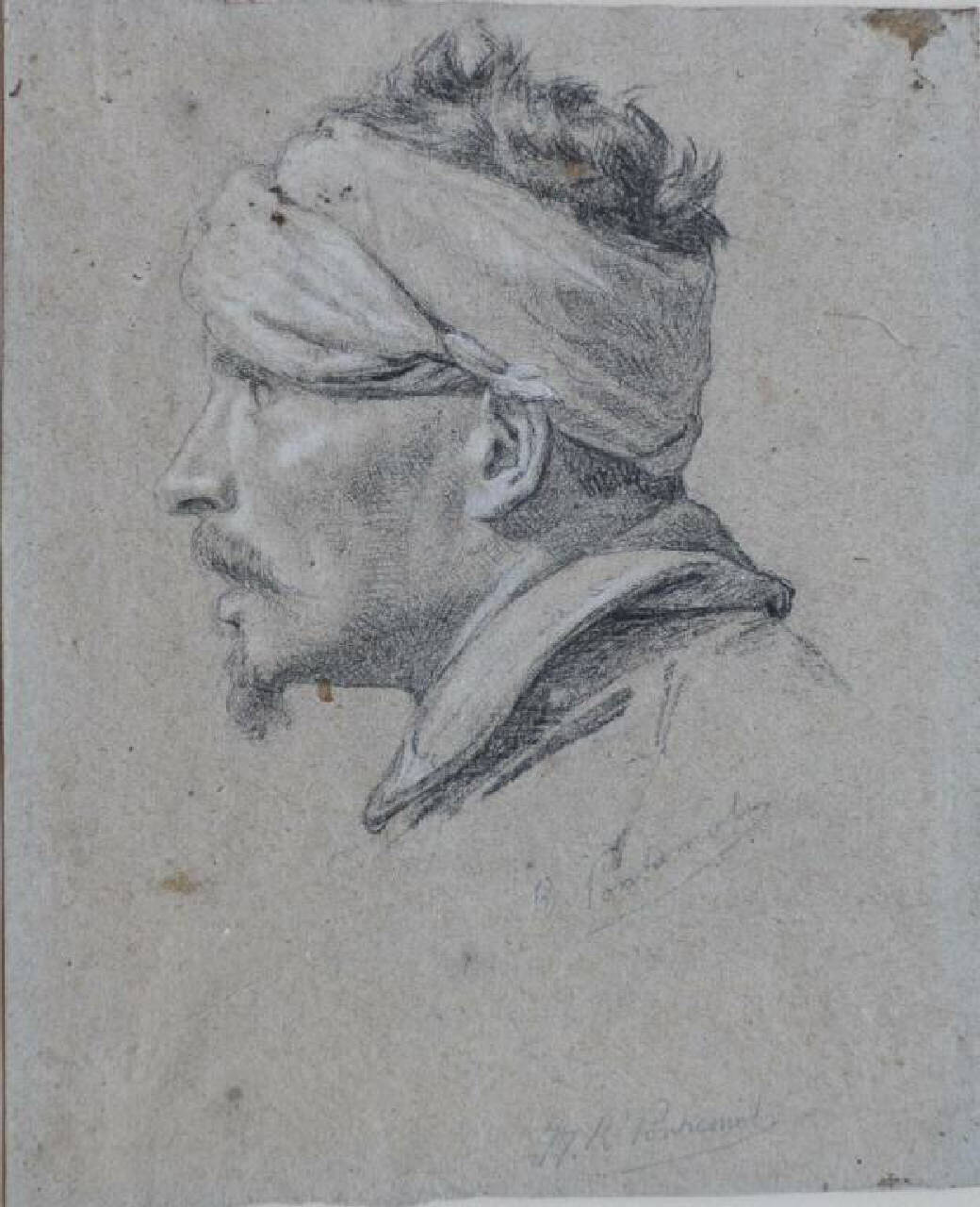 Fante italiano, Testa fasciata di un fante italiano; profilo. (disegno) di Pontremoli Raffaello (seconda metà sec. XIX)
