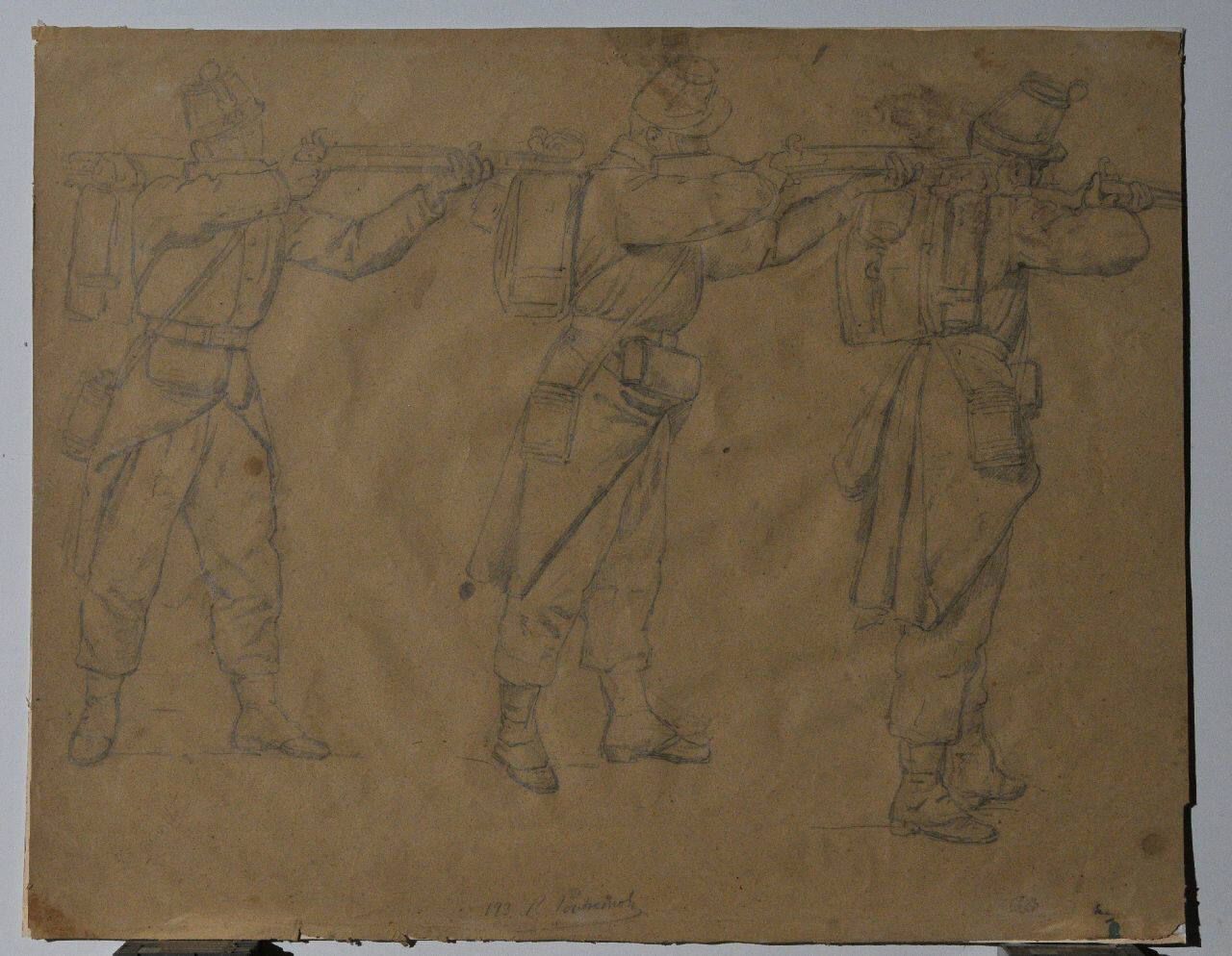 Fanti piemontesi puntano il fucile (disegno) di Pontremoli Raffaele (sec. XIX)