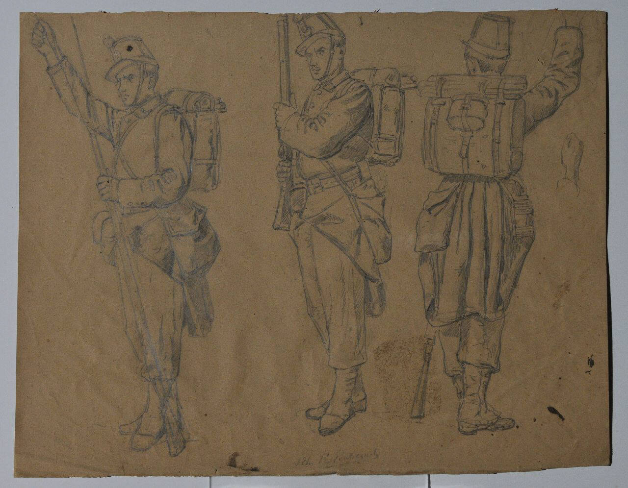 Soldati con fucile (disegno) di Pontremoli Raffaele (sec. XIX)