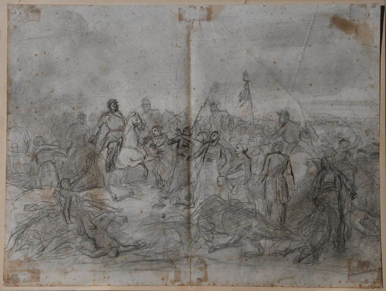 Vittorio Emanuele II attorniato dagli zuavi francesi (disegno) di Norfini Luigi (sec. XIX)