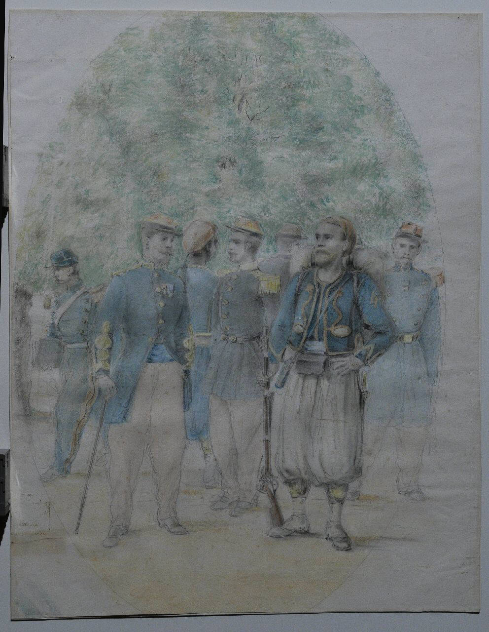 Bozzetto di militari dell'esercito o armata francese, Militari dell'Esercito Francese (disegno) - ambito Italia Settentrionale (ultimo quarto sec. XIX)