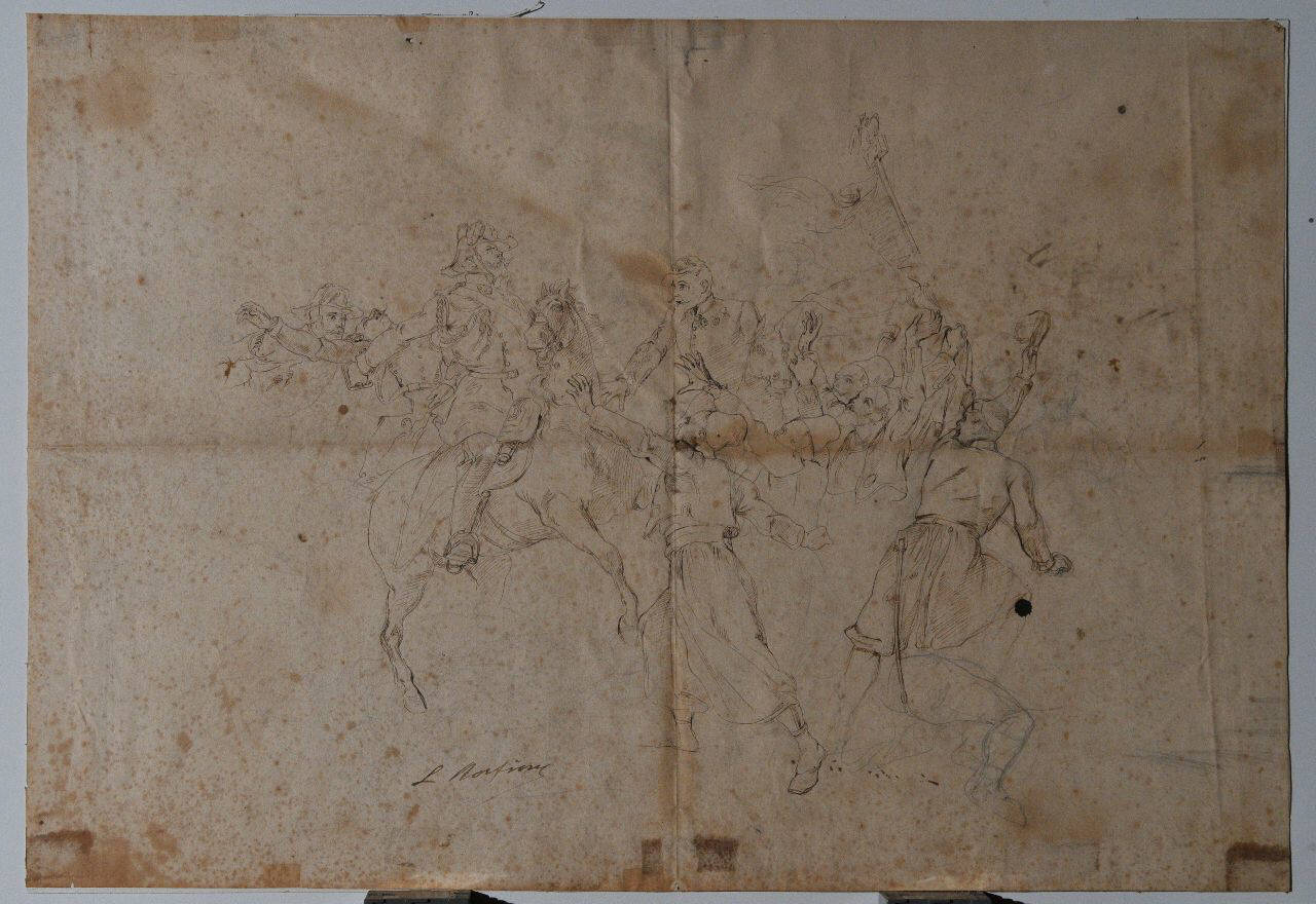 L'arrivo di Vittorio Emanuele II (disegno) di Norfini Luigi (sec. XIX)