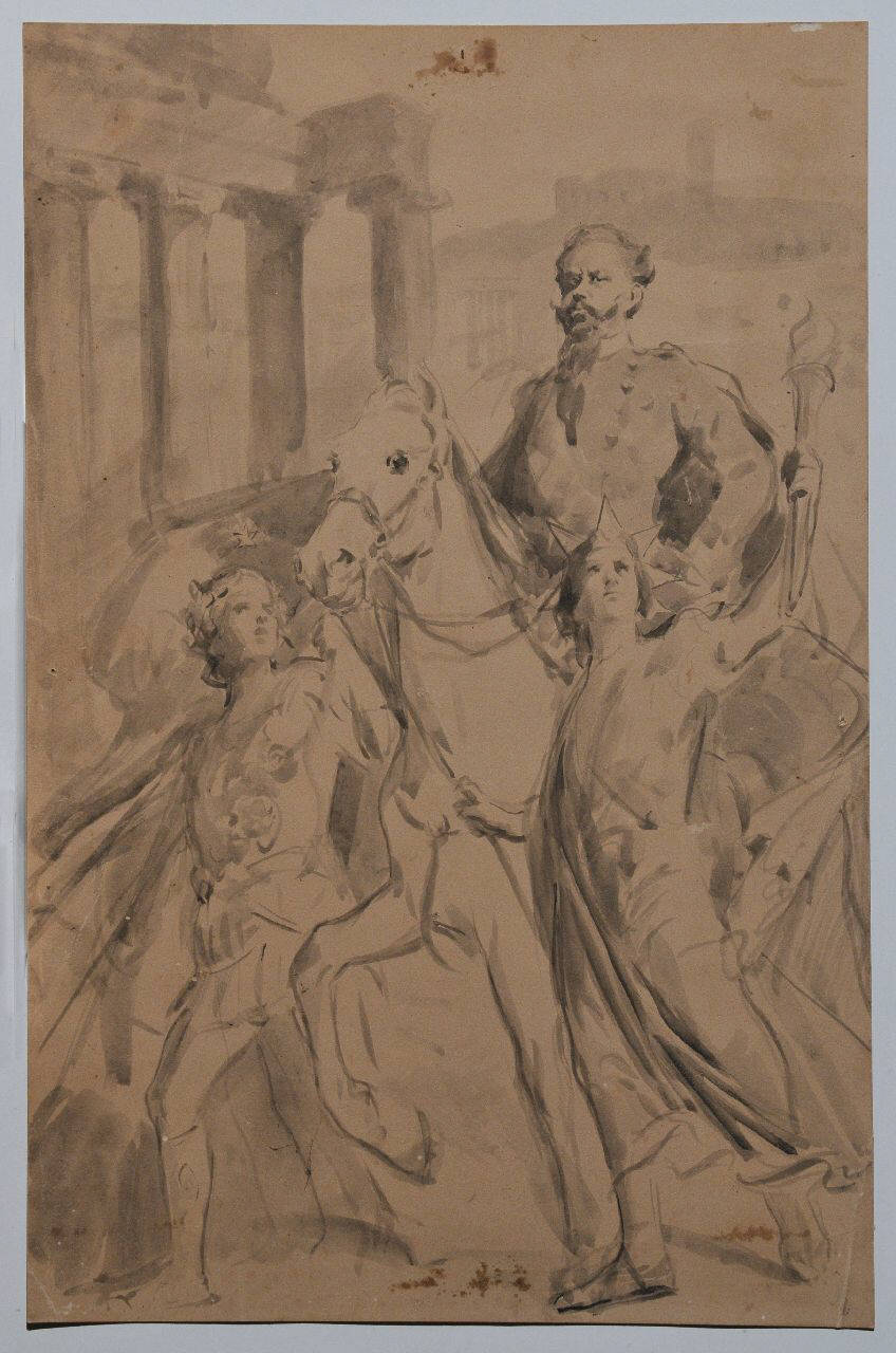 Allegoria di Vittorio Emanuele II a Roma (disegno) di Bressanin Vittorio (sec. XIX)
