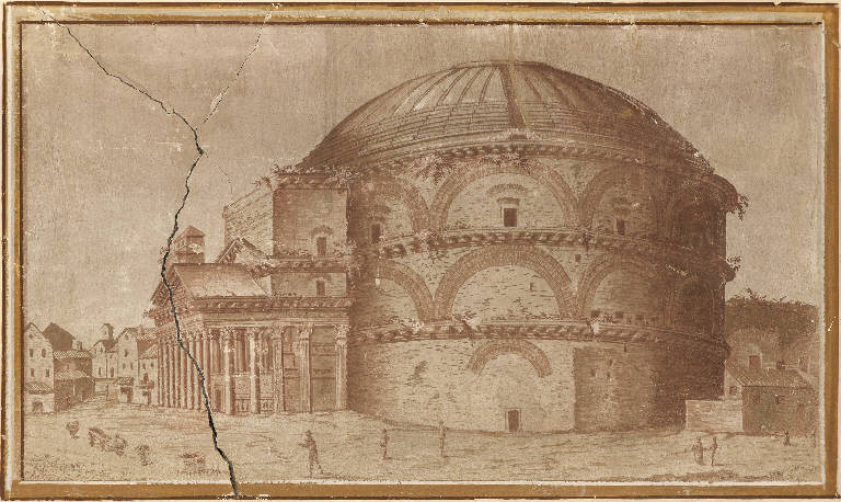 Veduta del Pantheon a Roma (dipinto murale) - ambito lombardo (sec. XVI)