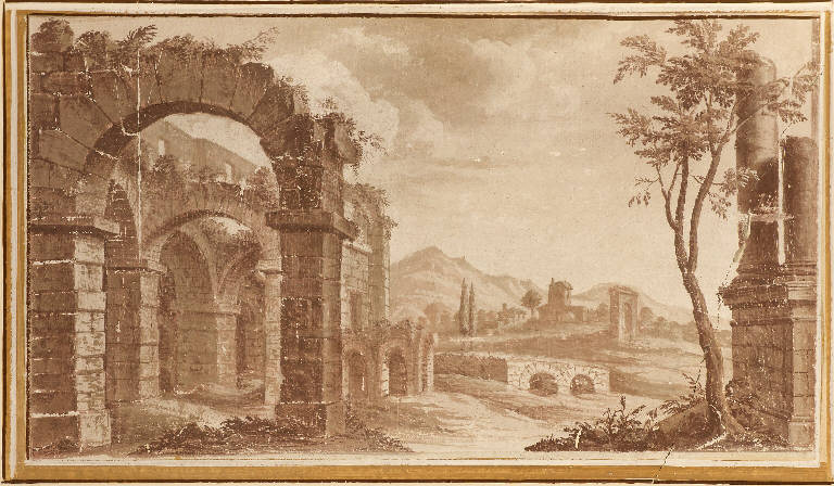 Paesaggio con rovine (dipinto murale) - ambito lombardo (sec. XVI)