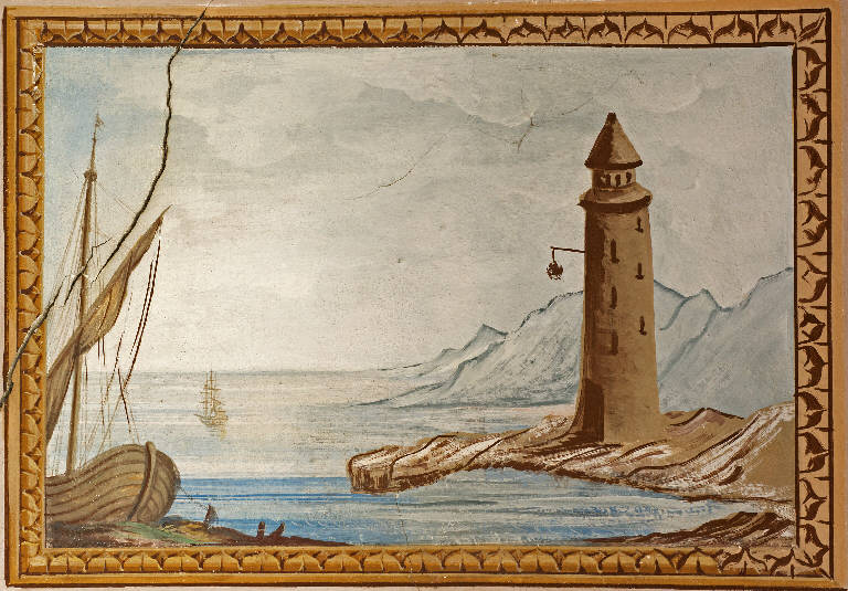 Paesaggio con faro (dipinto murale) - ambito lombardo (secc. XVIII/ XIX)