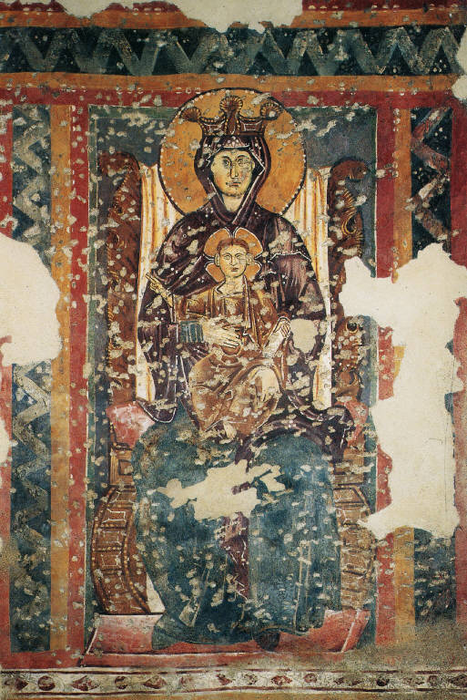 Decorazione pittorica del sacello di San Satiro, Madonna in trono con il Bambino benedicente (dipinto) - Ambito lombardo (metà sec. XIII)