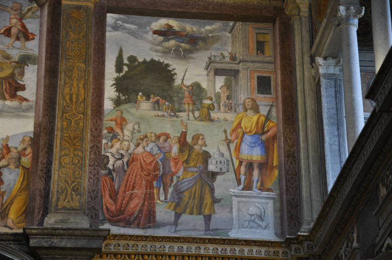 San Sigismondo offre il modello della chiesa di Augaunia a san Maurizio (dipinto) di Luini, Bernardino (prima metà sec. XVI)