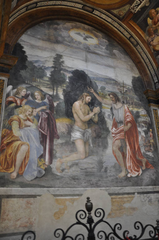 battesimo di Cristo, imposizione del nome a San Giovanni Battista, decapitazione di San Giovanni Battista (dipinto) - ambito milanese (metà sec. XVI)