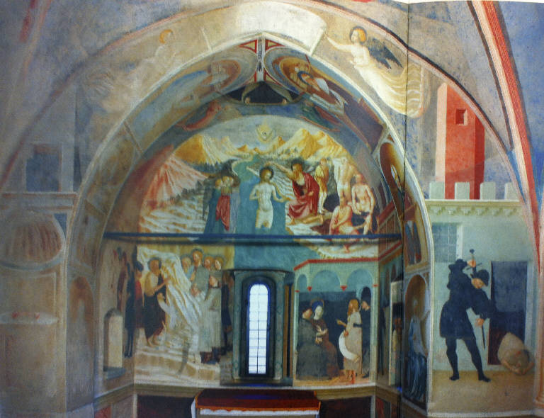 angelo con cartiglio, San Girolamo nello studio, sant'Ambrogio nello studio, san Gregorio nello studio, Isaia, decapitazione di San Giovanni Battista (dipinto) di Masolino da Panicale (secondo quarto sec. XV)