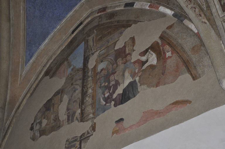 Santa Caterina da Siena tormentata dai diavoli, Santa Caterina da Siena distribuisce le elemosine, Santa Caterina da Siena davanti a Urbano VI (dipinto) - ambito lombardo (fine sec. XV)