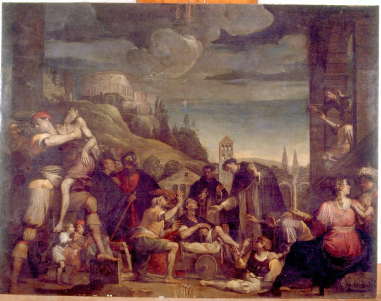 SAN PIETRO MARTIRE E IL MIRACOLO DELLA GAMBA RISANATA (dipinto) di Ghianda Giovanni Paolo (sec. XVII)