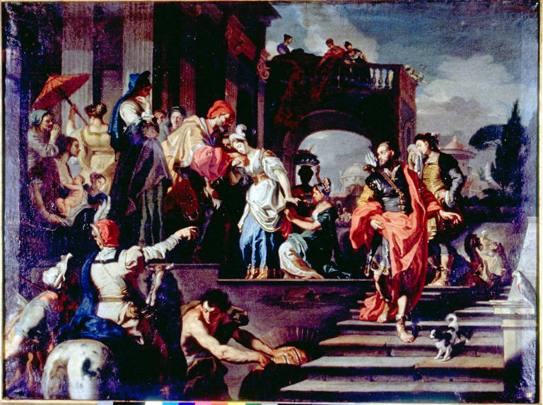 PARTENZA DI REBECCA DALLA CASA PATERNA (dipinto) di Solimena Francesco detto Abate Ciccio (bottega) (sec. XVIII)
