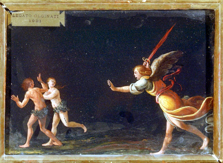 CACCIATA DI ADAMO ED EVA DAL PARADISO TERRESTRE (dipinto) - ambito lombardo (fine/inizio secc. XVI/ XVII)