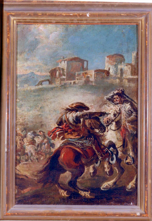 COMBATTIMENTO TRA CAVALIERI (dipinto) di Simonini Francesco Antonio (cerchia) (prima metà sec. XVIII)