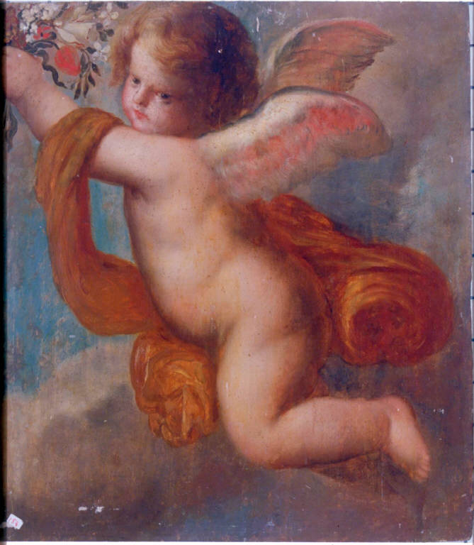 ANGIOLETTO CON MAZZO DI FIORI (dipinto) - ambito lombardo (secondo quarto sec. XVII)