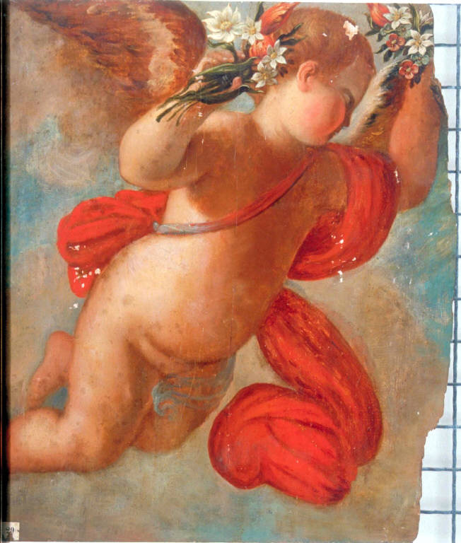 ANGIOLETTO CON MAZZI DI FIORI (dipinto) - ambito lombardo (secondo quarto sec. XVII)