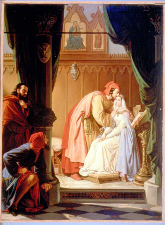 Imelda dei Lambertazzi e Bonifacio dei Geremei (dipinto) di Mussini Cesare (sec. XIX)