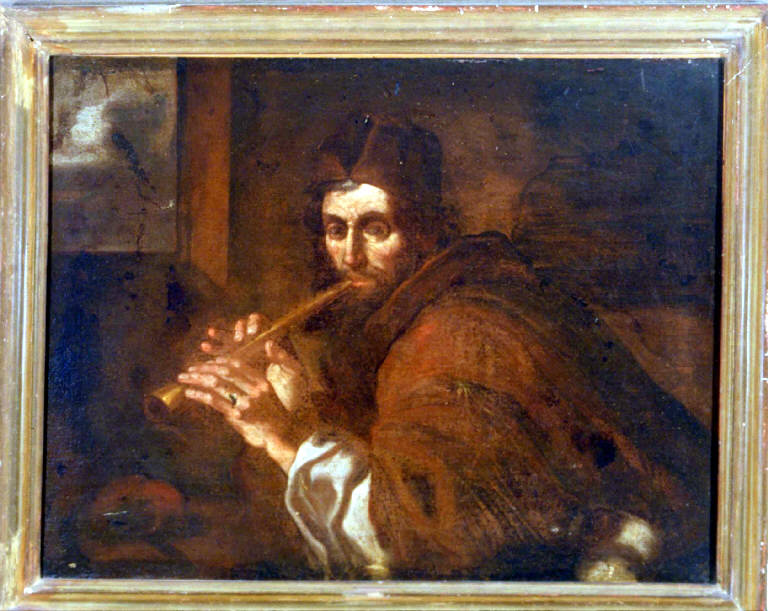FIGURA DI SUONATORE (dipinto) - ambito lombardo (fine/inizio secc. XVII/ XVIII)