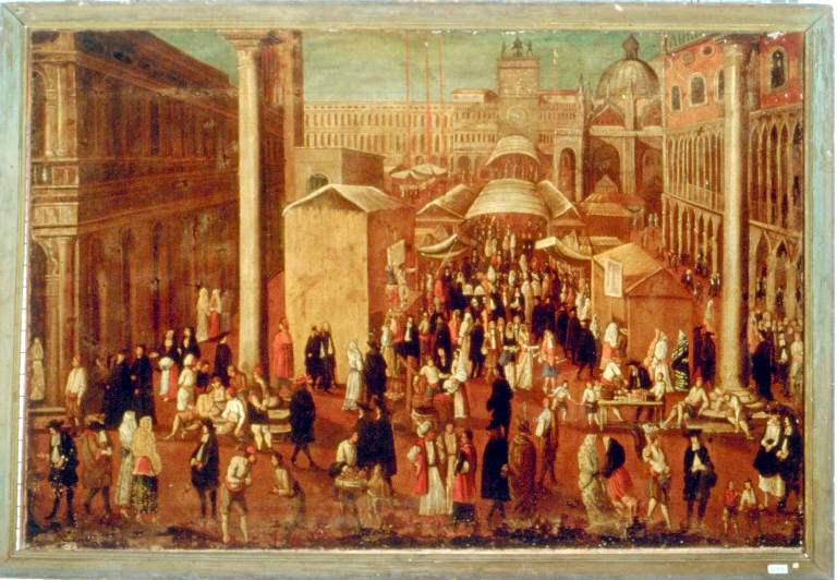 FIERA IN PIAZZA SAN MARCO A VENEZIA (dipinto) - ambito lombardo-veneto (prima metà sec. XVIII)