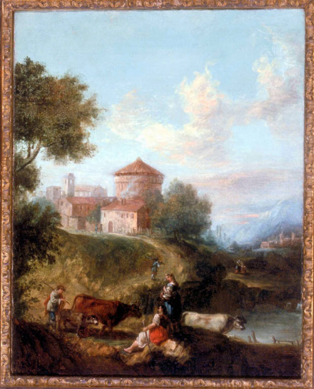 PAESAGGIO CON FIGURE (dipinto) - ambito veneto (seconda metà sec. XVIII)