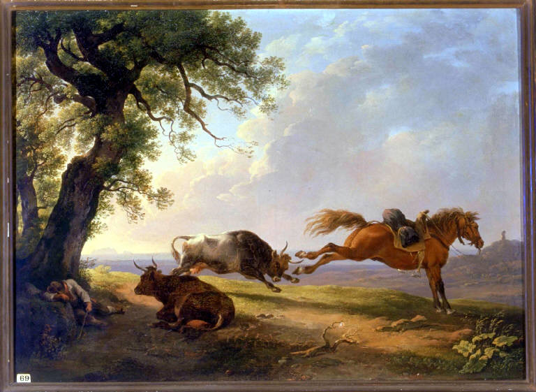 PAESAGGIO CON ANIMALI (dipinto) - ambito lombardo (sec. XIX)