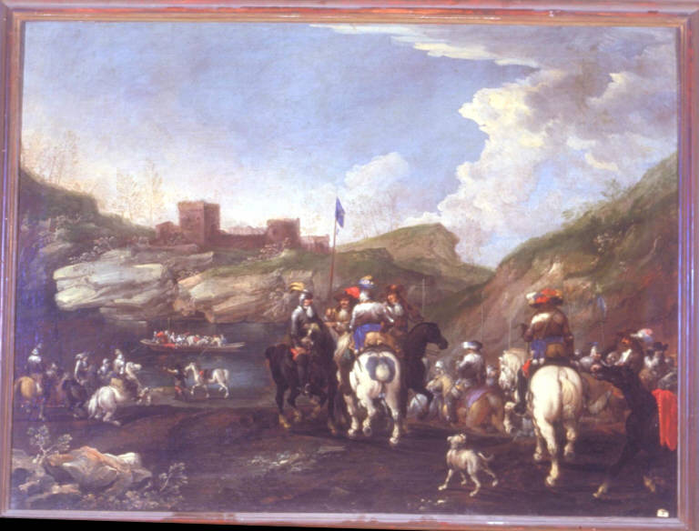 CAVALIERI IN MARCIA (dipinto) - ambito Italia settentrionale (fine/inizio secc. XVII/ XVIII)