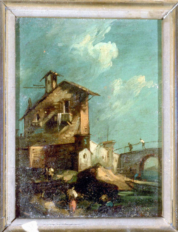 Capriccio con una casa e un ponte, VEDUTA FANTASTICA (dipinto) - ambito veneto (sec. XIX)