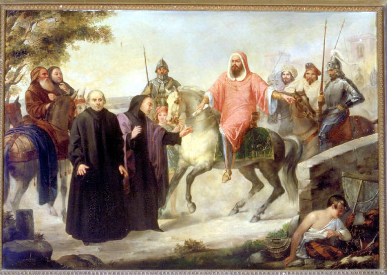 EPISODIO DELLA VITA DI BERNABO' VISCONTI (dipinto) - ambito lombardo (sec. XIX)
