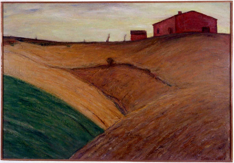 Valle solitaria, PAESAGGIO RURALE (dipinto) di Schiavio Vincenzo (sec. XX)
