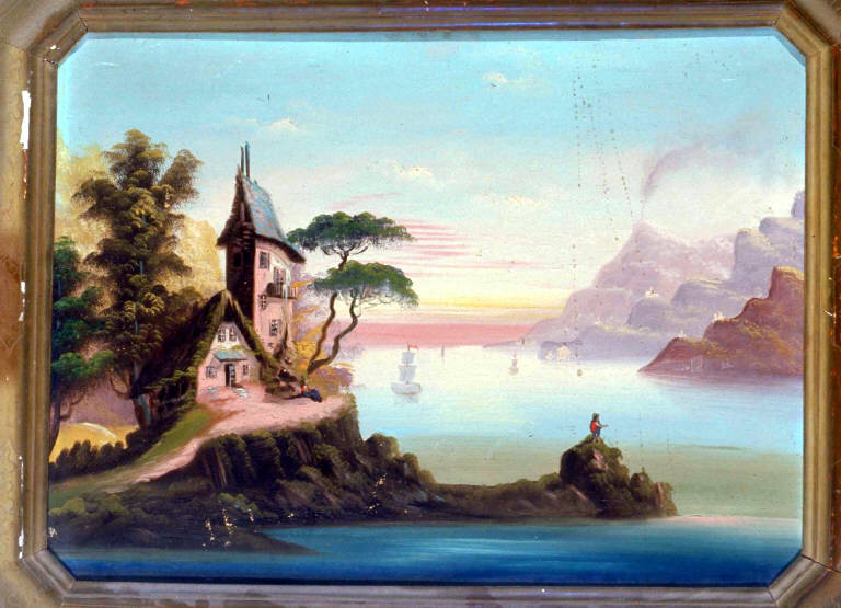 PAESAGGIO LACUSTRE (dipinto) - ambito Italia settentrionale (sec. XIX)