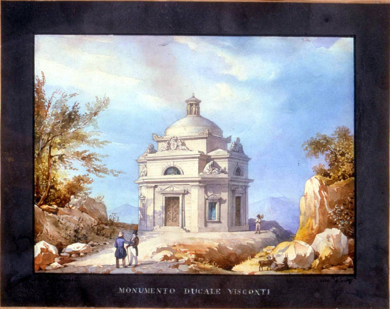 VEDUTA DEL MONUMENTO DUCALE VISCONTI (dipinto) - ambito lombardo (sec. XIX)