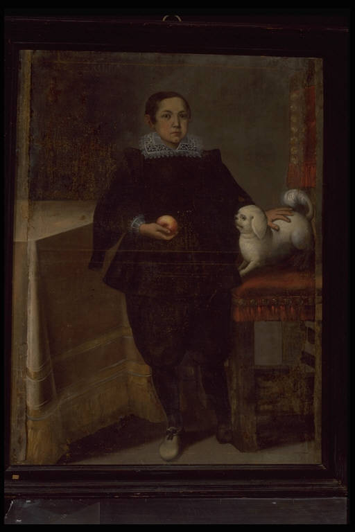 Ritratto di bambino con cagnolino (dipinto) - ambito lombardo (sec. XVII)