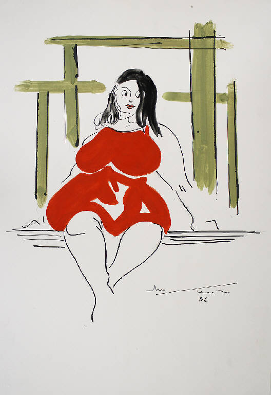 Vestito rosso, Figura femminile seduta (dipinto) di Parisi, Domenico detto Ico Parisi (seconda metà sec. XX)