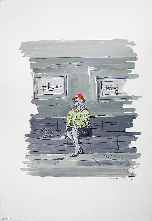 Cappello rosso, Figura femminile seduta (dipinto) di Parisi, Domenico detto Ico Parisi (seconda metà sec. XX)