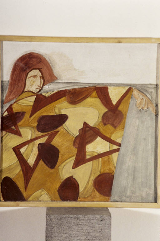 Donna con mantello (dipinto murale) di Cotte, Sabine (seconda metà sec. XX)
