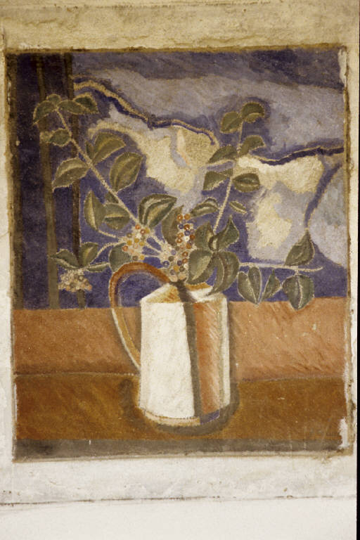 Vaso con pungitopo (dipinto murale) di De Luca, Giuseppe (seconda metà sec. XX)
