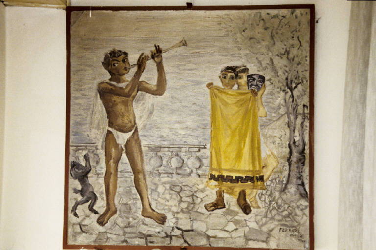Figure di teatro antico (dipinto murale) di Ferrari, Angelo (seconda metà sec. XX)