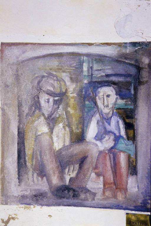 Due montanari (dipinto murale) di Frattini, Vittore (seconda metà sec. XX)