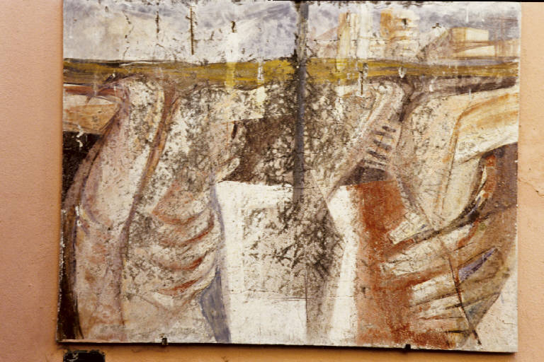 Due crocifissi a mezza figura (dipinto murale) di Goberti (seconda metà sec. XX)