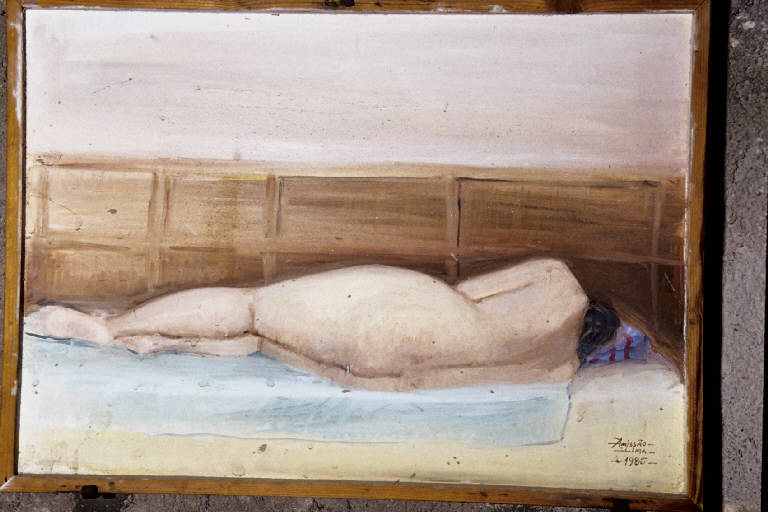 Nudo femminile disteso, di spalle (dipinto murale) di Lima, Amissao (seconda metà sec. XX)