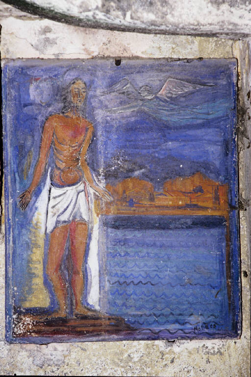 Cristo con angelo (dipinto murale) di Monaco, Luca (seconda metà sec. XX)