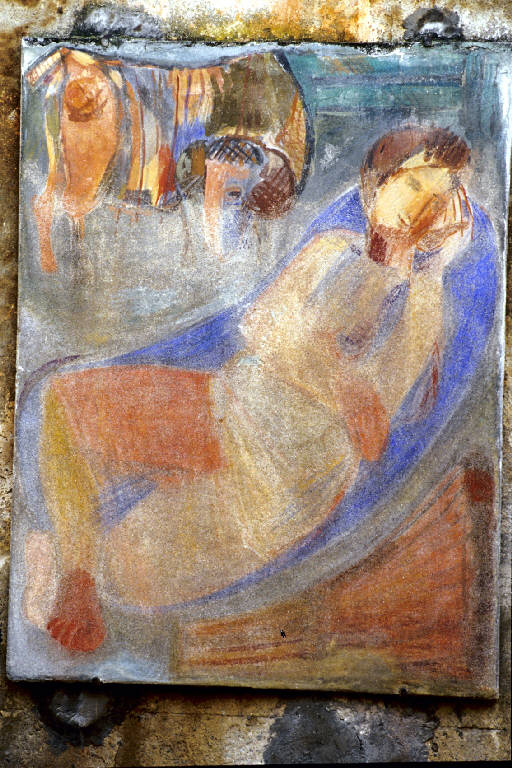 Figura femminile sdraiata con capra (dipinto murale) di Ottolini, William (seconda metà sec. XX)