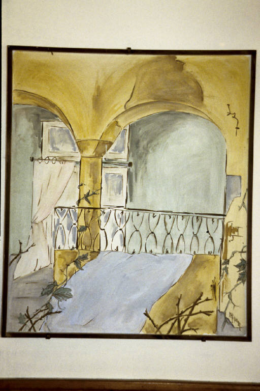 Particolare di un porticato (dipinto murale) di Pracchi, Miriam (seconda metà sec. XX)