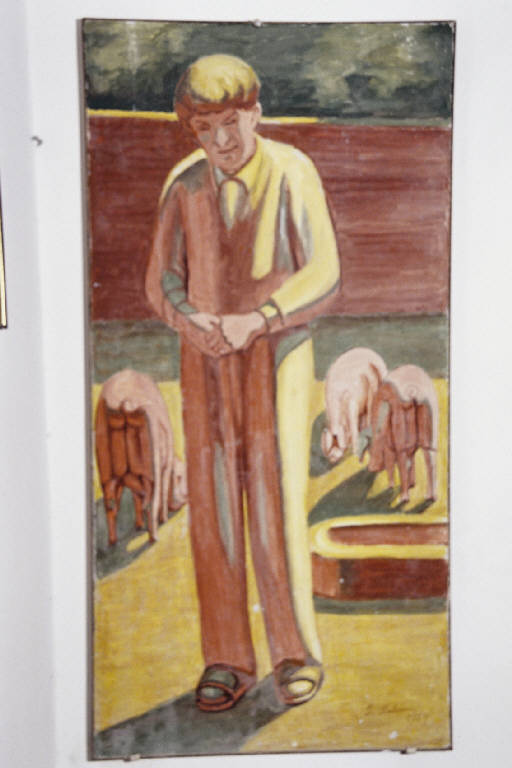 Ragazzo e maiale (dipinto murale) di Salvini, Innocente (seconda metà sec. XX)